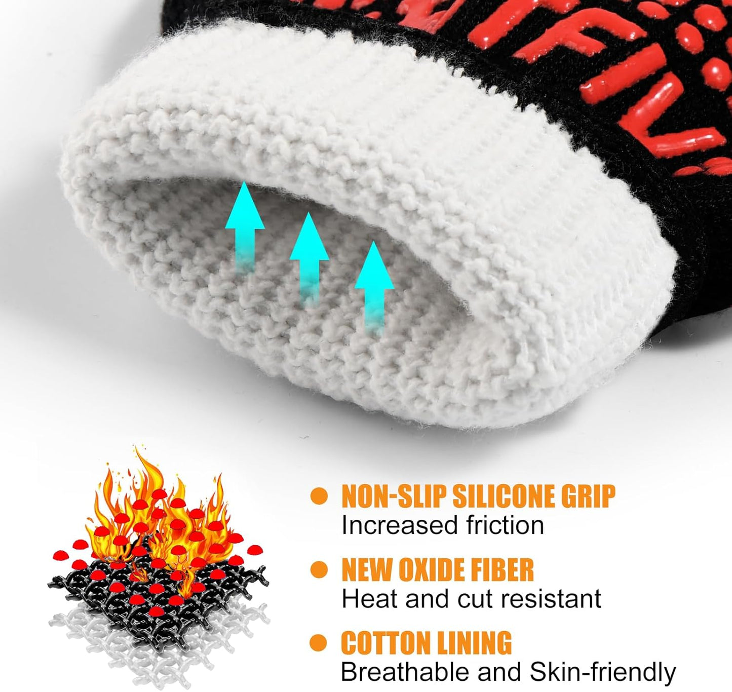 BBQ Gloves, Oven Gloves, 1472°F Extreme Heat Resistant Barbecue Gloves, Silicone Non-Slip Oven Mitts, Kitchen Gloves for Cooking, Grilling, and Baking (Red)