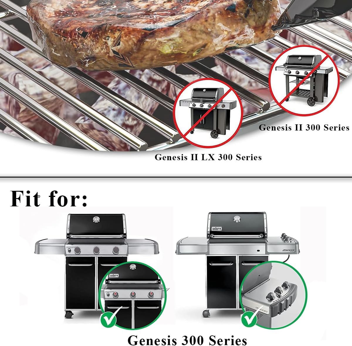 Orgneas 19.5" Cooking Grates for Weber Genesis 300 Series, Genesis E310 E320 E330 S310 S320 S330 EP310 EP320 EP330 Gas Grill, 304 Stainless Steel Replacement Parts for Weber 7528 7524