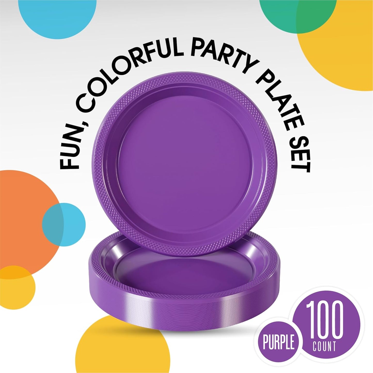 Exquisite Party Solids Purple Plastic Plates For Party 7" Purple Disposable Plates Heavy Duty Supplies 100 Pcs Plastic Dinnerware Sets Heavy Duty 350 GSM Disposable Dinnerware Set