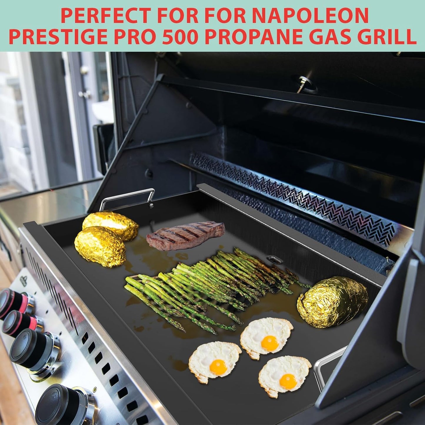 Full Size Griddle Insert for Napoleon Prestige PRO 500, Built-in Prestige 500, P500RBPSS, BIP500RBNSS-3, P500RSIBNK-3, P500, P500N Grills Accessories, Carbon Steel Griddle Plate, 26.3''L X 17.7''W
