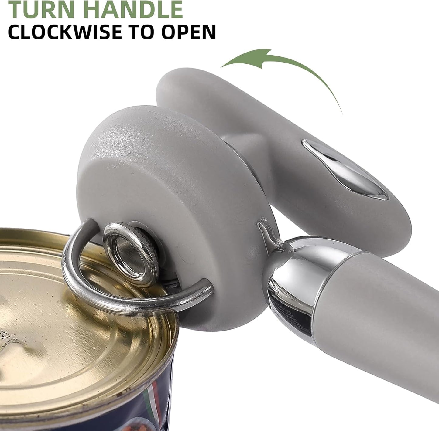 Can Opener Manual Tin Opener Stainless Steel Heavy Duty, Oversized Hand-held Easy Rotary Knob, Safe Cut Manual Can Opener with Non-Slip Handle, Smoother Cut Sharp Blade for Seniors Kitchen Tool, Grey