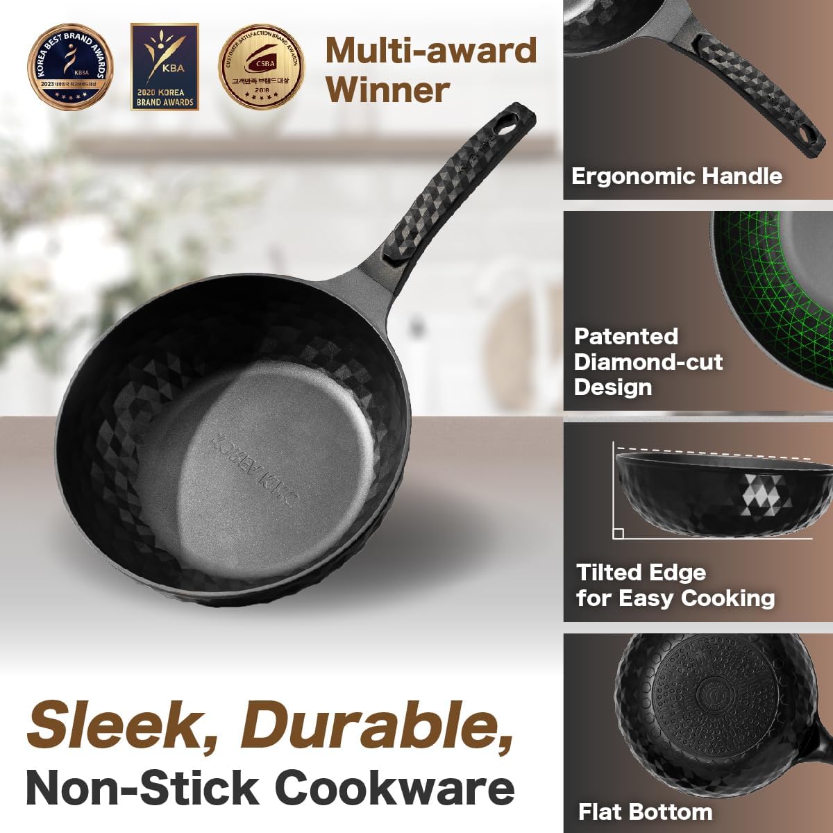 Diamond X Premium Non Stick Wok Pan - 11" Large Flat Bottom Chinese Wok - Woks & Stir-fry Pans Nonstick - Titanium-Coated 8-Layered Korean Engineered Skillet for Frying, Oil-Free, PFOA-Free