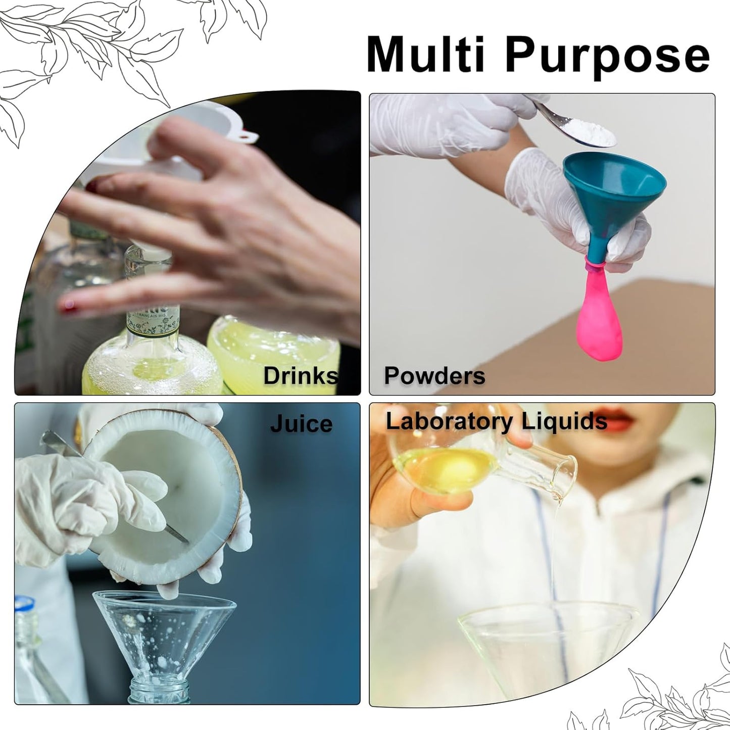 PATIKIL 3 Inch Clear Plastic Funnel, 4 Pcs Wide Mouth Multipurpose Transfer Funnel with Long Spout for Filling Water Bottle Liquid Lab Spices Powder Oil