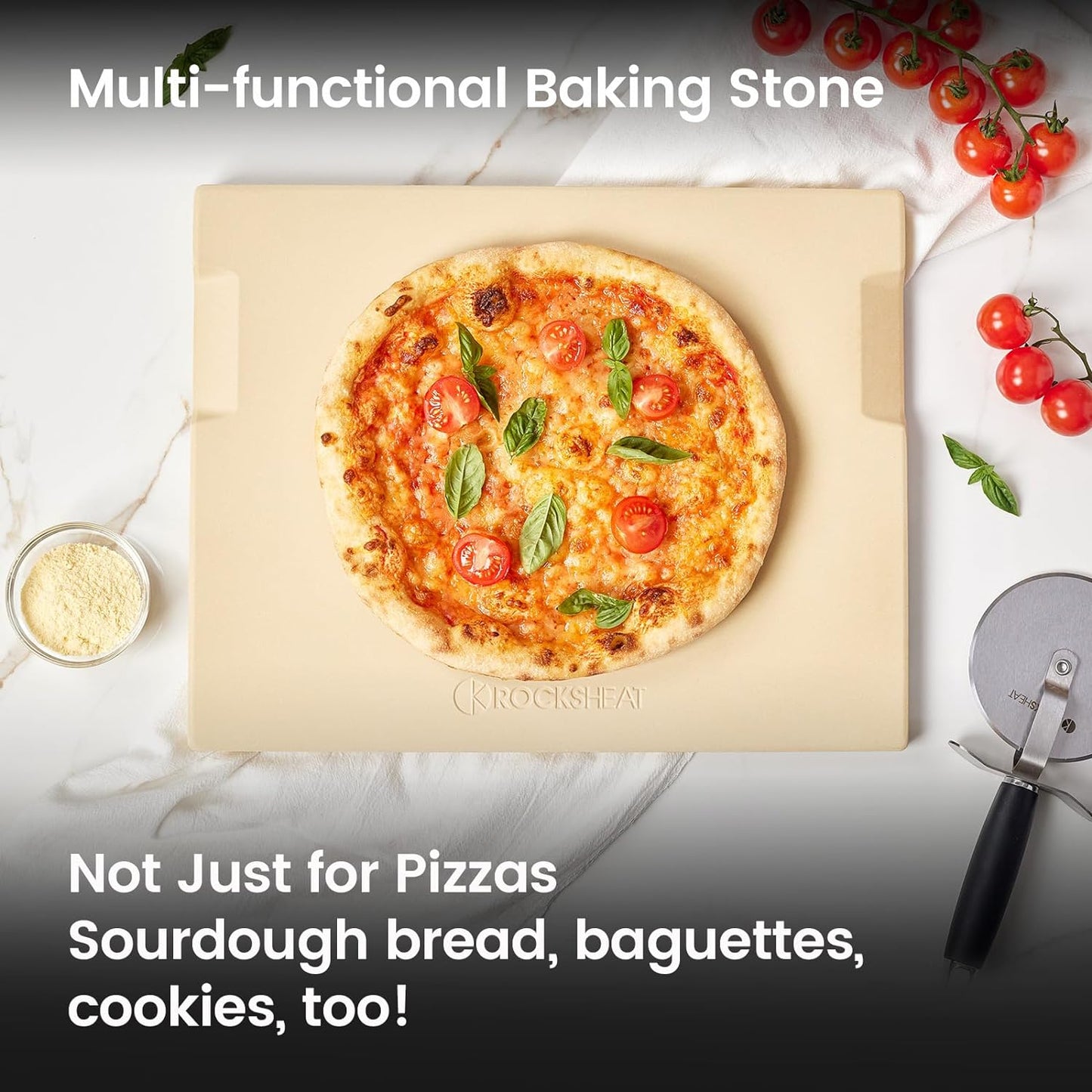 15x12 Inch Pizza Stone and Brush Set, Rectangle Pizza Baking Stone with Stainless Steel Bristle Grill Brush for Oven, Grill, BBQ, Cordierite Cooking Stone