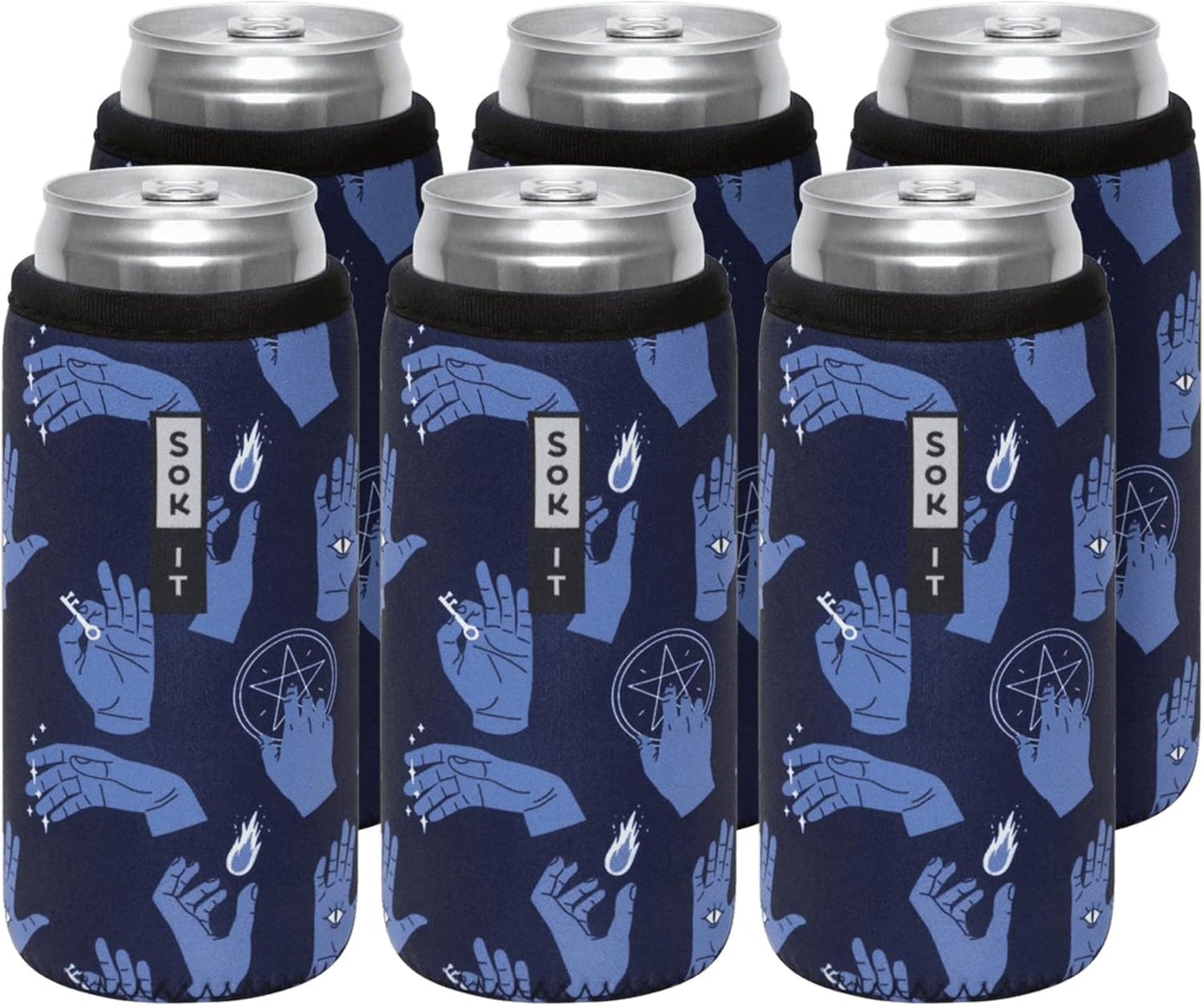 Sok It CanSok 6 Pack Sleeve for Beer & Soda Insulated Neoprene Cover (Occult Hands, 12oz Slim Can Sleeve - 6 Pack)