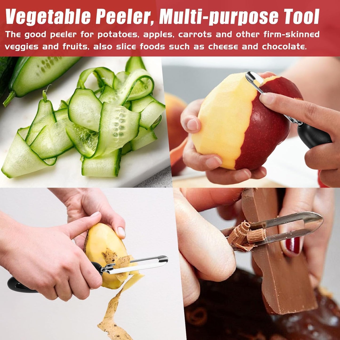 Professional #1071 Vegetable Peeler, Stainless Steel Fruit Potato Peeler, Swivel Vegetable Peeler with Easy Grip Ergonomic Handle & Ultra Sharp Stainless Steel Blades, 7 1/4 Inch Black