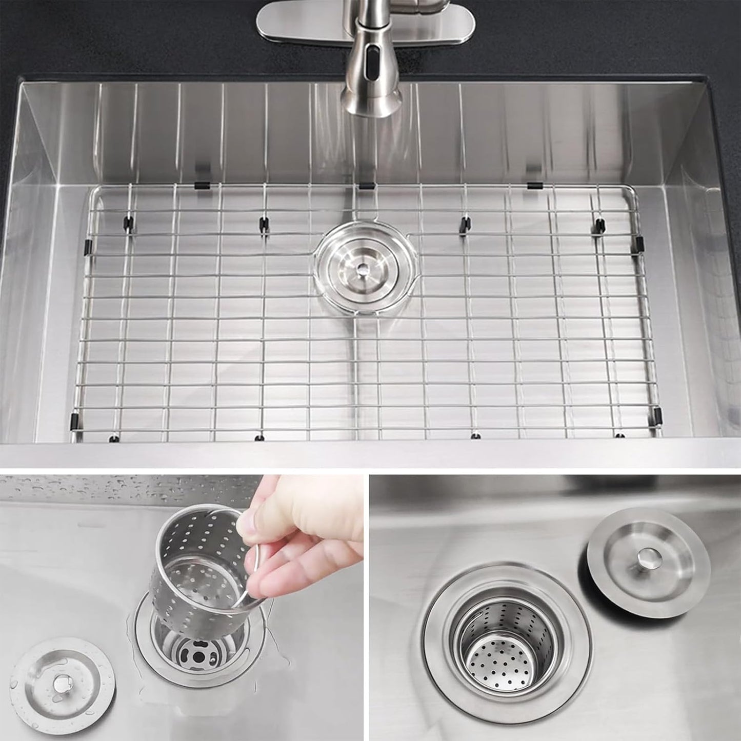 3-1/2-Inch Kitchen Sink Drain Strainer Assembly Kit, GZILA Deep Waste Basket Strainer with Sealing Lid Sink Stopper, 304 Stainless Steel Brushed Nickel