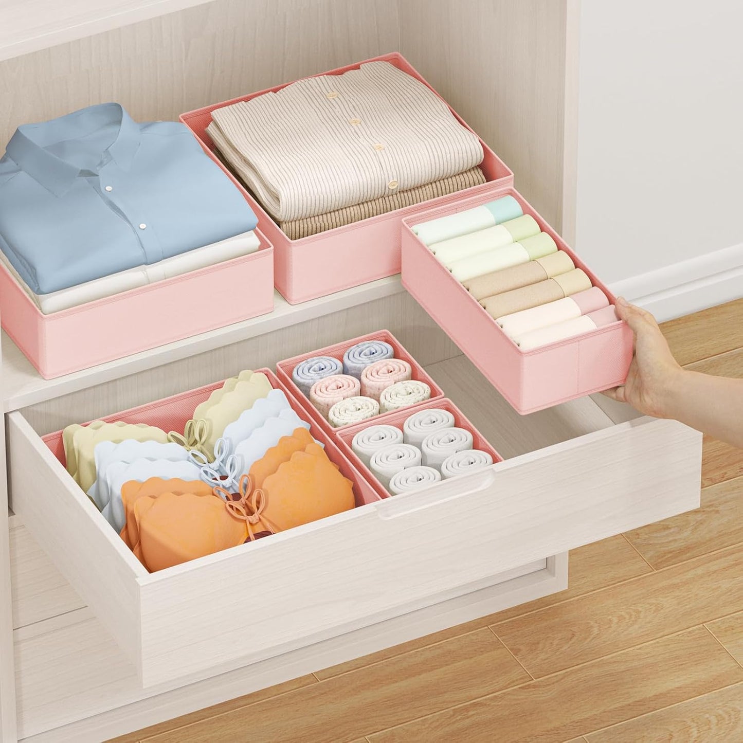 DIMJ Drawer Organizer Clothes Storage - 24 Pack Baby Dresser Organizer for Nursery, Small Fabric Closet Drawer Organizer Bins for Underwears Socks, Foldable Storage Dividers Organization for Bedroom