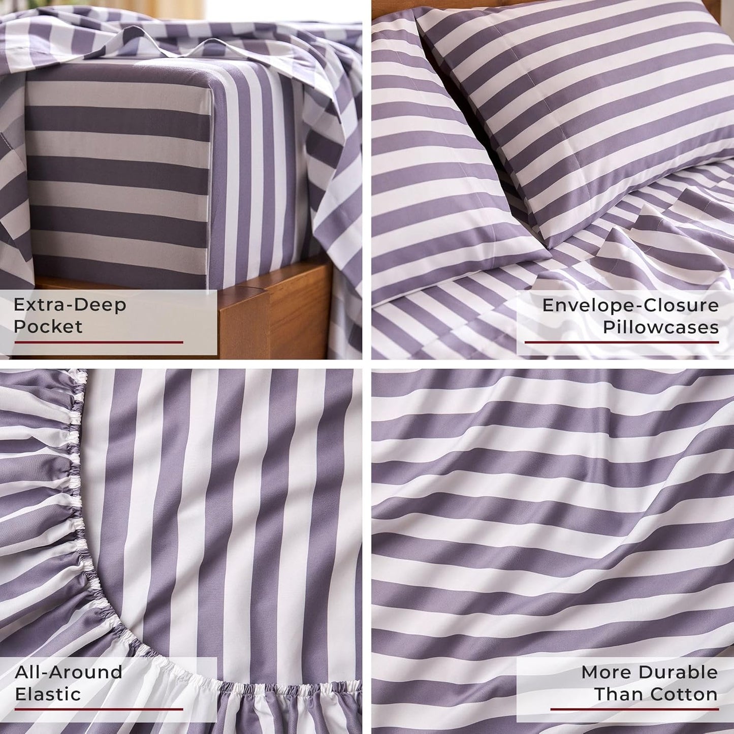 Mellanni Full Sheets Set - 4 PC Iconic Collection Bedding - Hotel Luxury, Extra Soft, Cooling Bed Sheets - Wrinkle, Fade, Stain Resistant (Full, Oxford Stripe Hazy Lilac)