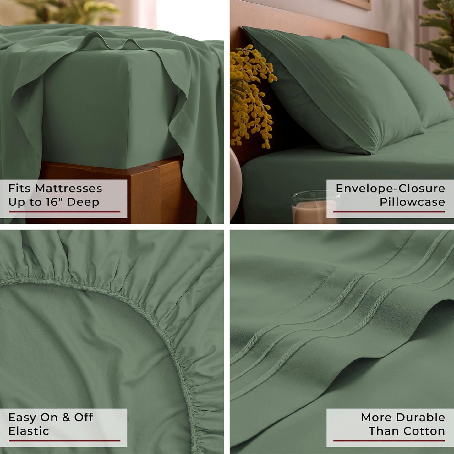 Mellanni Full Sheets Set - 4 PC Iconic Collection Bedding - Hotel Luxury, Extra Soft, Cooling Bed Sheets - Wrinkle, Fade, Stain Resistant (Full, Sage)