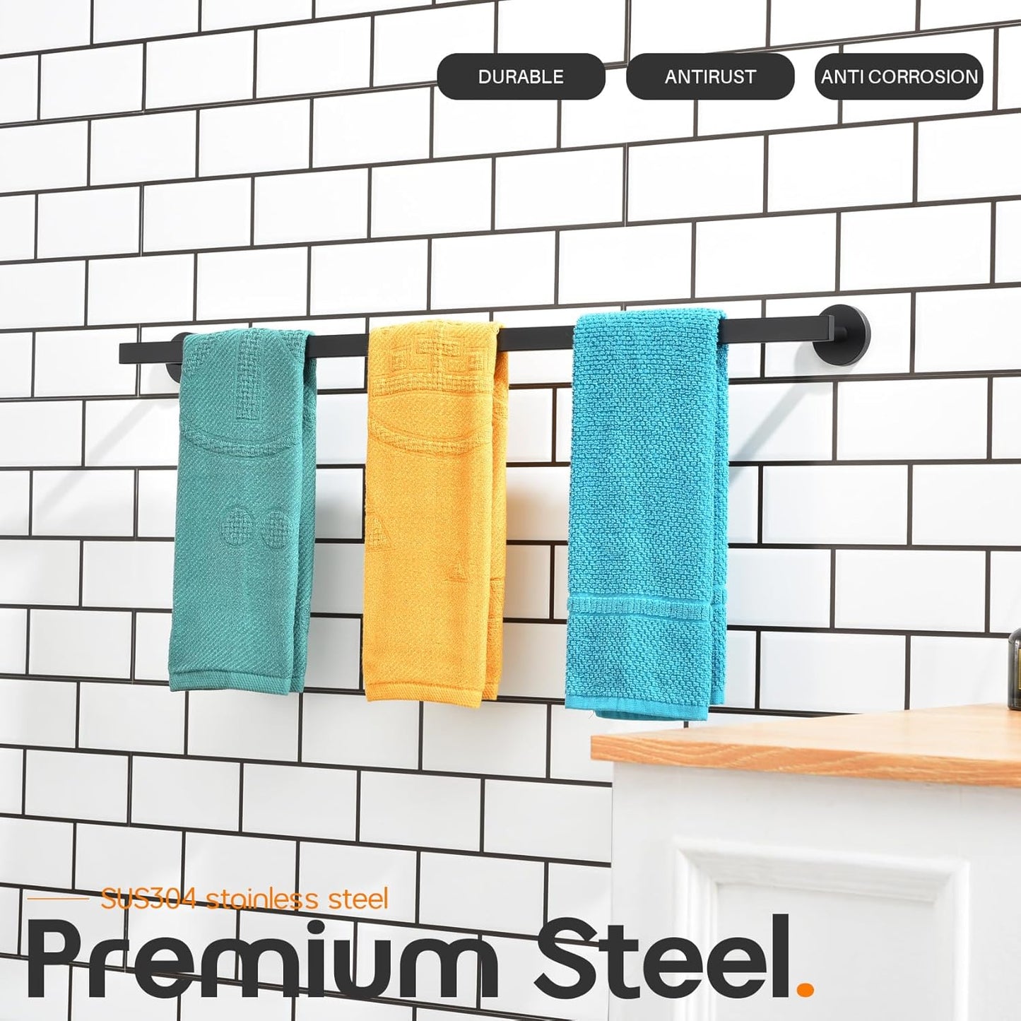 32 Inch Bathroom Towel Bar Bath Towel Rack Kitchen Towel Holder Long Towel Rails Wall Mounted SUS304 Stainless Steel Matte Black AN4001MB-L32