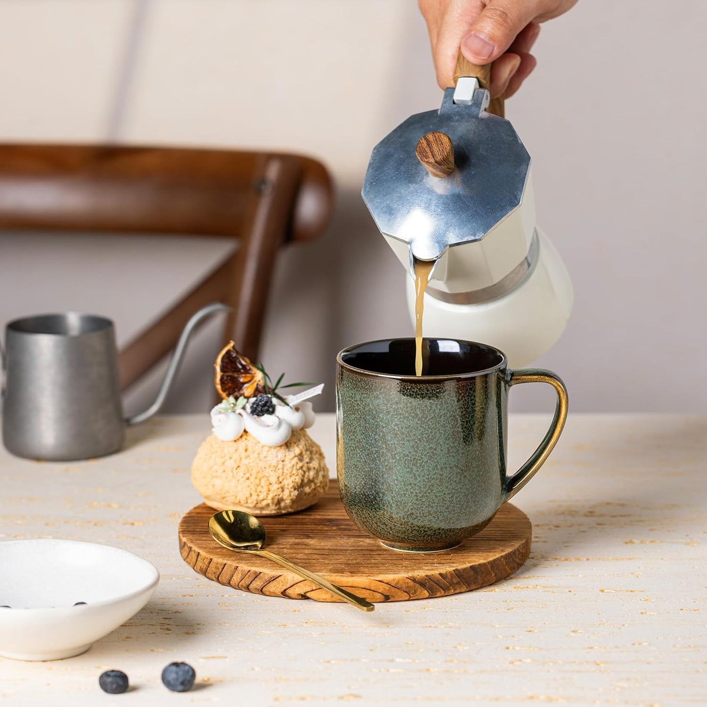 LERATIO 12OZ Ceramic Coffee Mugs Set of 6, Large Porcelain Coffee Cups With Large Handle For Latte,Cappuccino,Milk,Cocoa,|Dishwasher&Microwave Safe Mug Sets,Ideal for Man,Woman,Dad, Mom-Green