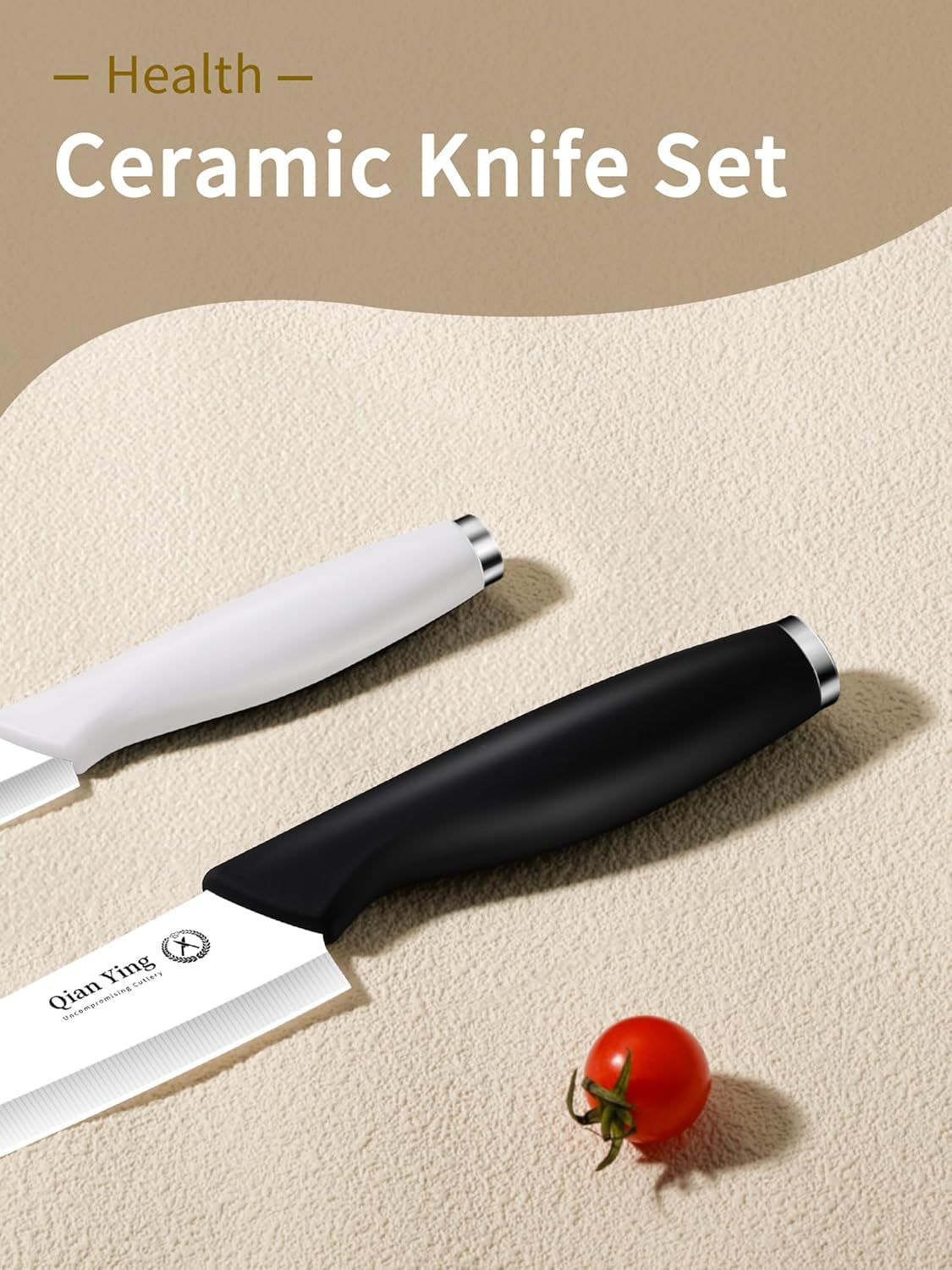 Ceramic Knife Set for Kitchen with Sheath: 100% Zirconia Pure Ceramic Sharp Blade Fruit Cutting Knives 2Pcs with Cover Rustproof Clean Cut Edge White and Black, No Scratches on Titanium Cutting Boards