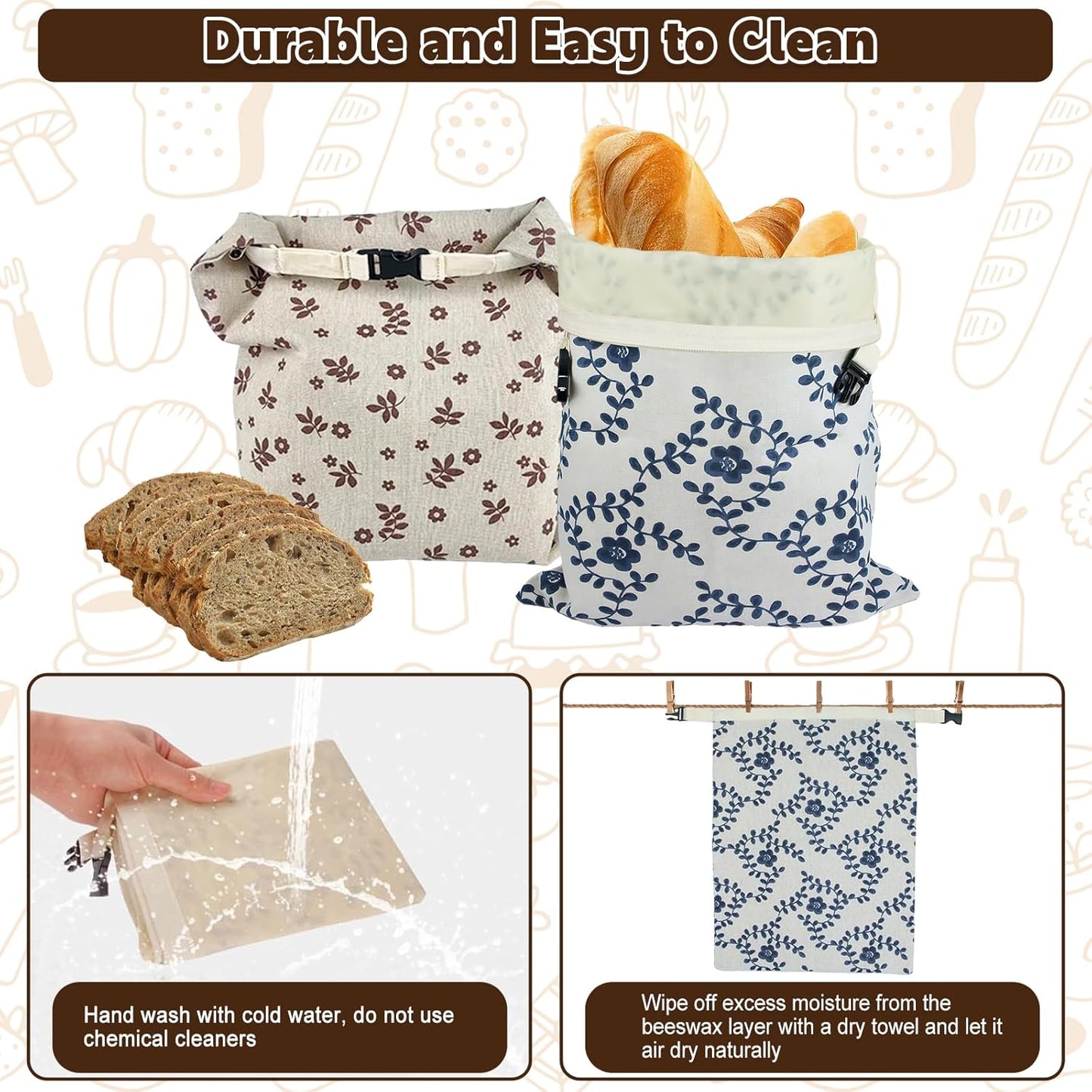 Reusable Bread Bags for Homemade Bread Sourdough, 2 Pack XL Bread Bag with Zipper, 10 Pcs Large Paper Bags with Window, Beeswax-Lined Cotton Storage Bags to Keep Fresh, Freezer Safe Eco-Friendly