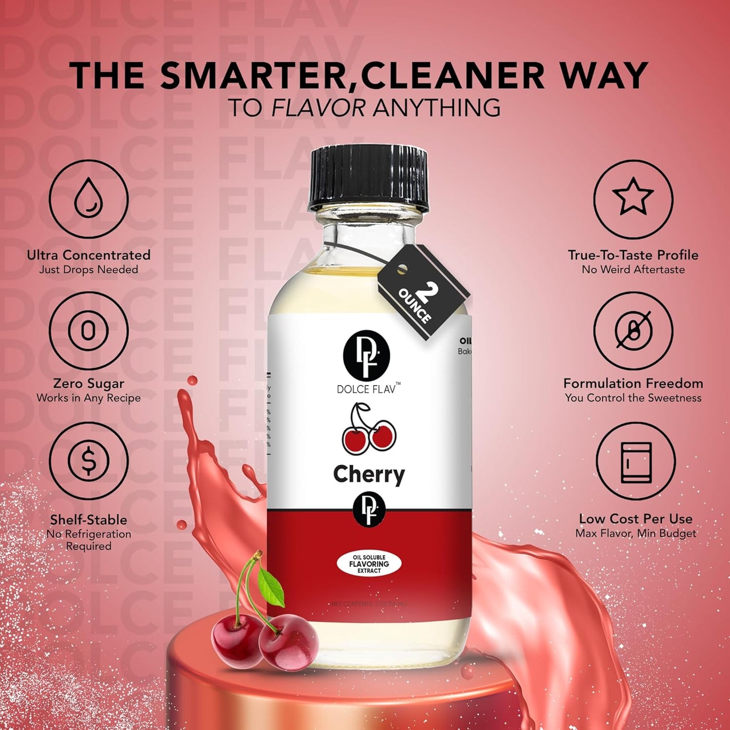 Dolce Flav Cherry Extract – 2 Ounce Oil-Soluble Kosher, Sugar-Free, Concentrated Fruity Flavor for Candy, Chocolates & Desserts, Includes Measured Dropper, Pack of 2
