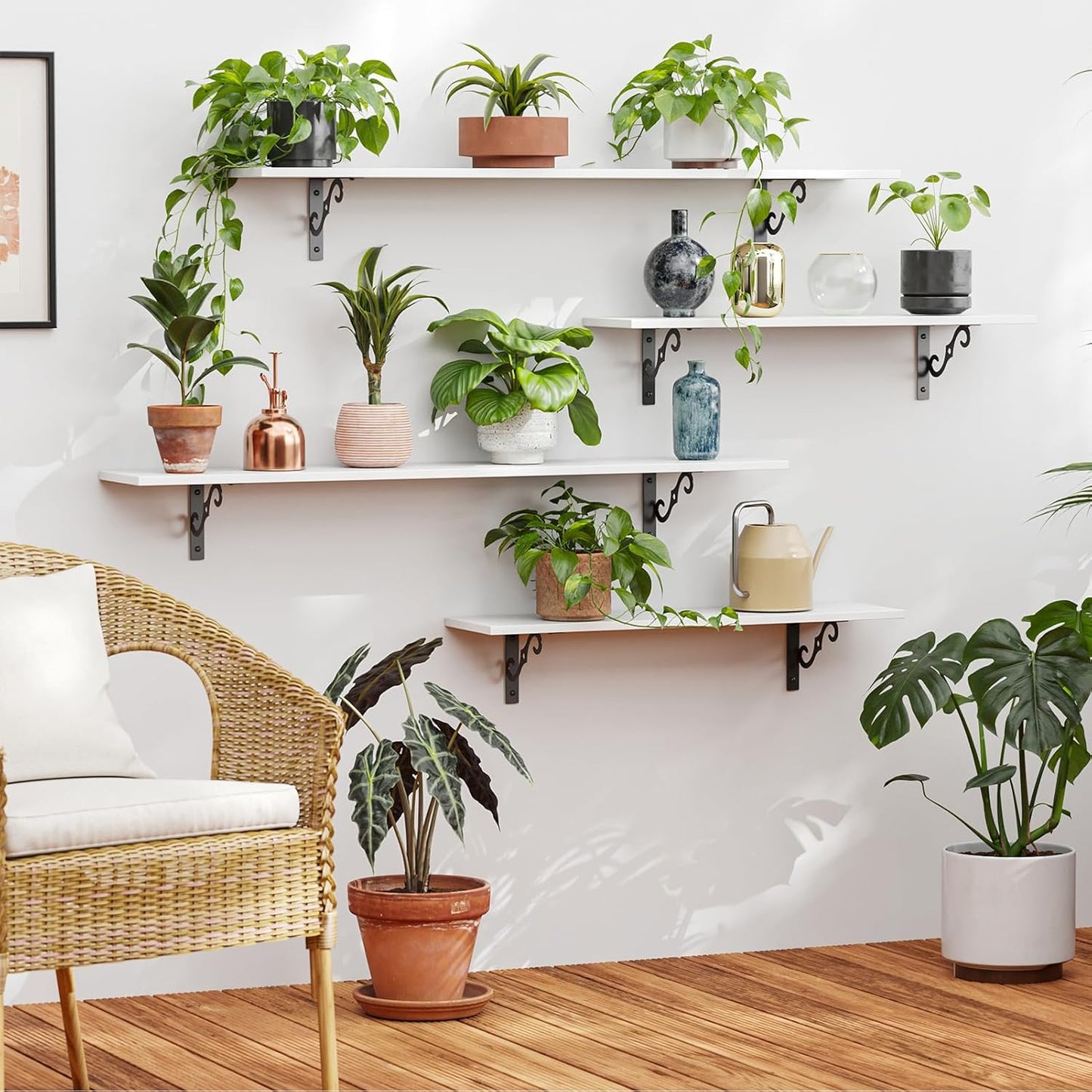 DINZI LVJ Long Wall Shelves, 23.6 Inch Large Floating Shelves Set of 2, Wide Display Shelf Wall Mounted with Brackets, Easy Hanging for Living Room, Toilet, Office, Bedroom, White