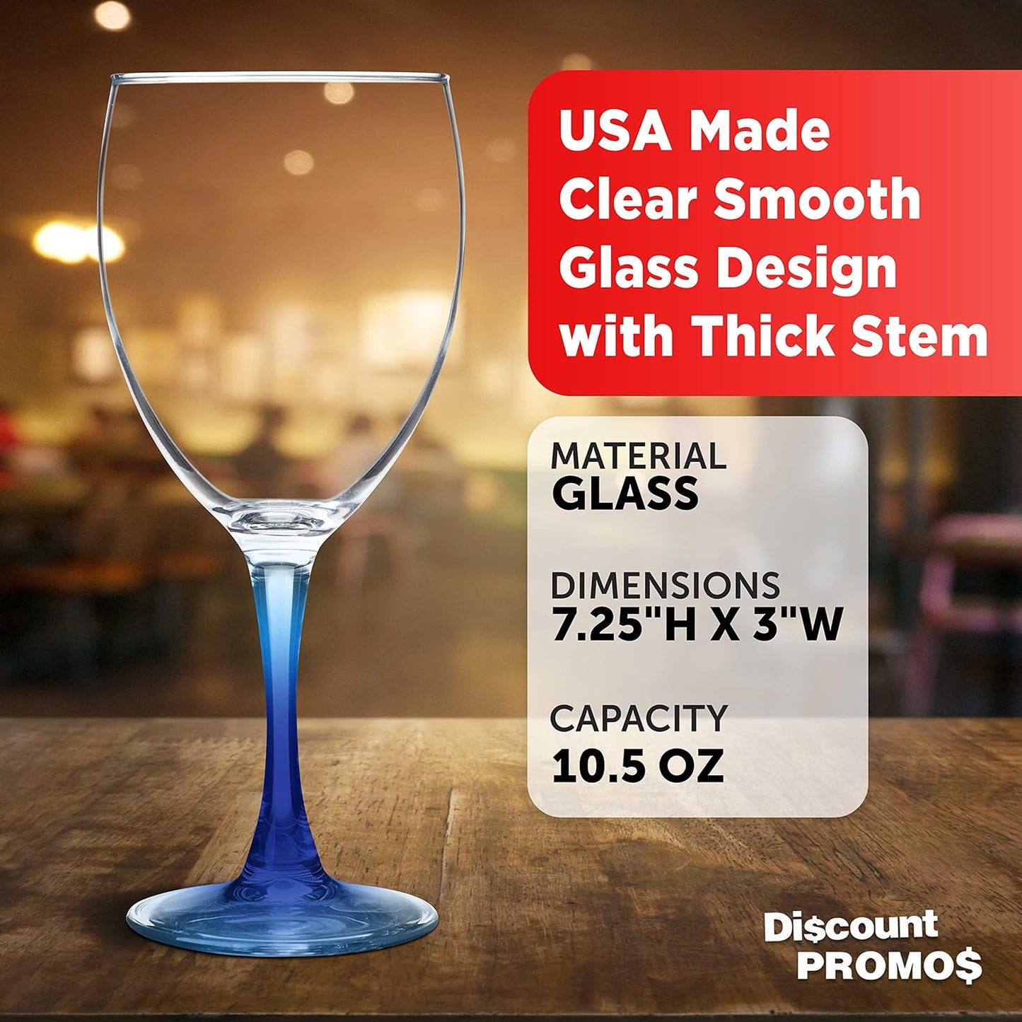 DISCOUNT PROMOS Nuance Wine Glasses by ARC 10.5 oz. Set of 10, Bulk Pack - Restaurant Glassware, Perfect for Red Wine, White Wine, Cocktails - Blue