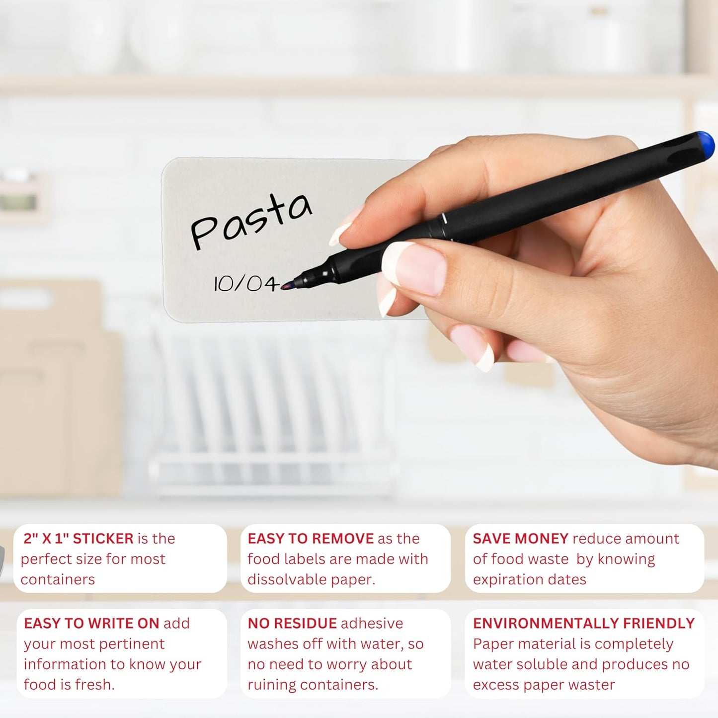 2x1 Dissolvable Food Labels, 1000 Label Stickers, Bottle Labels for Storage Bins, Sticker Labels for Food containers, (1000, Blank)