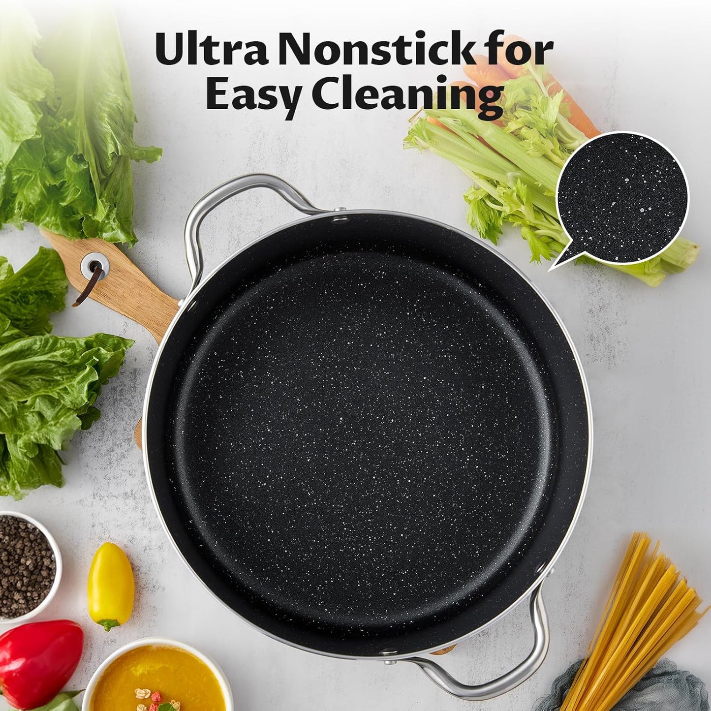 BEZIA 6 Quart Cooking Pot, Non Stick Induction Stock Pots with Lid, All Stove Compatible, 6 QT Aluminum Soup/Stew Pot For Small Households, Grey