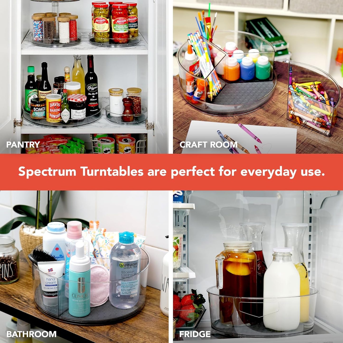 Spectrum Lazy Susan Organizer, Hexa Round Medium (2-Pack) - Lazy Susan Turntable for Cabinet, Refrigerator, Pantry, Table, & Shelf - Rotating & Spinning Pantry Organization & Storage for Fridge