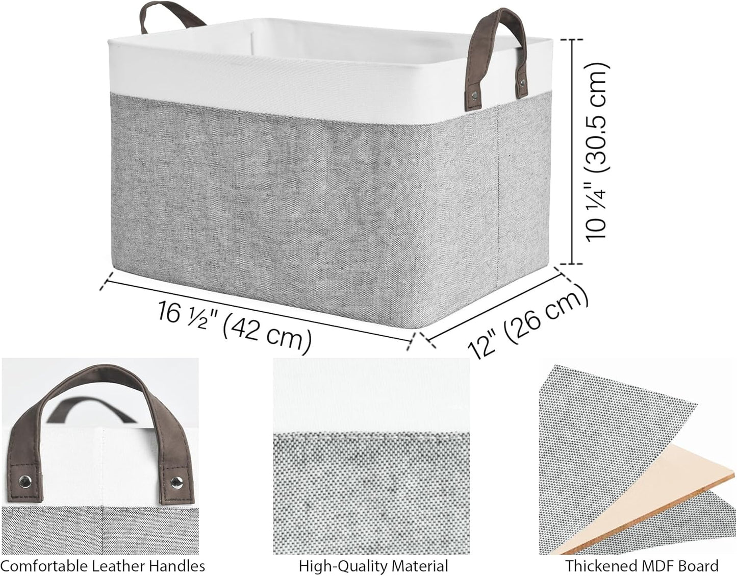 StorageWorks Storage Bins, Fabric Storage Bins for Shelves, Large Storage Baskets with Metal Frame, Closet Baskets and Bins with Handles, Gray and White, 2-Pack