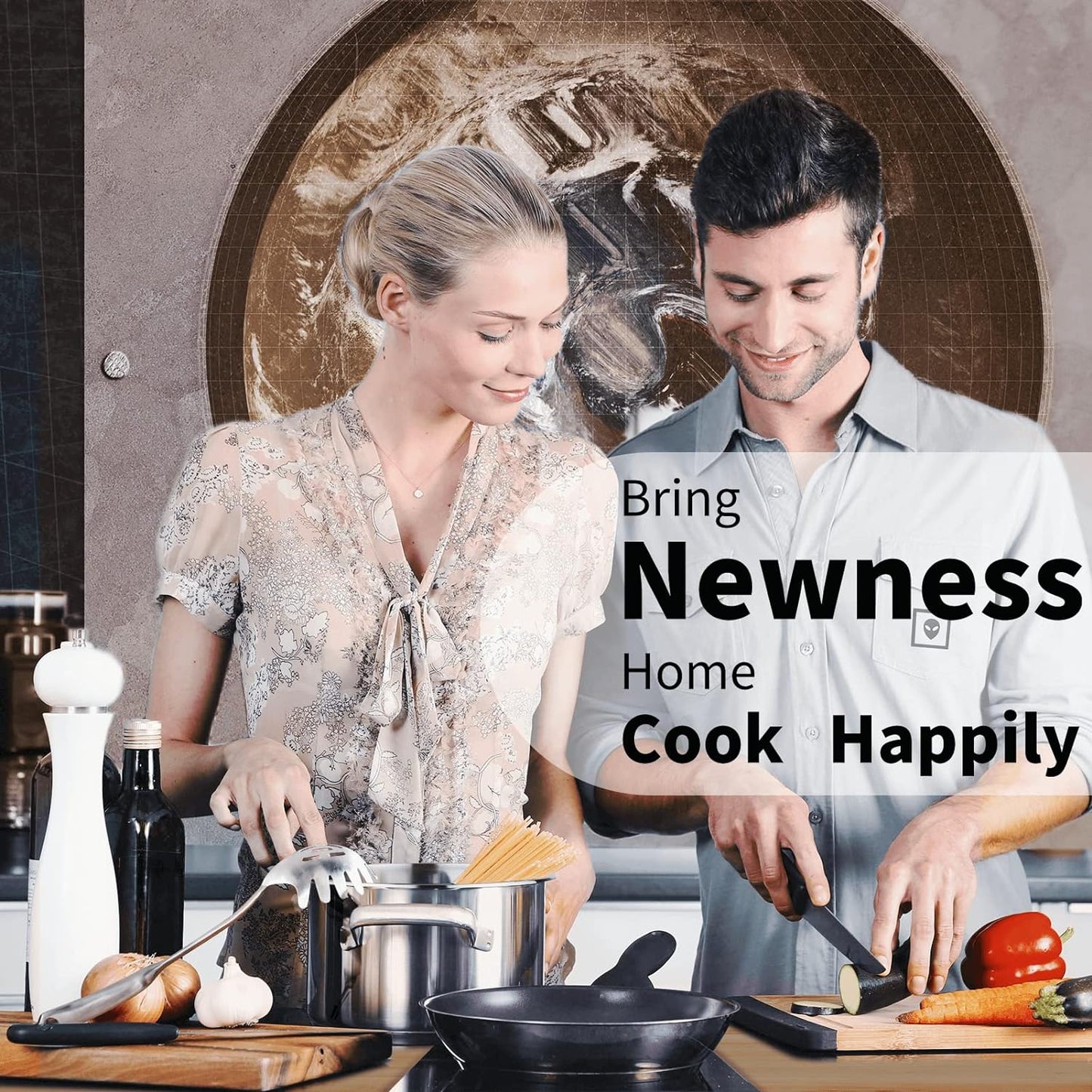 Spaghetti Server, [Rustproof, Integral Forming, Durable] Newness 304 Stainless Steel Pasta Fork with Vacuum Ergonomic Handle, Comfortable Grip Design Spaghetti Server for Kitchen, 14.33 Inches