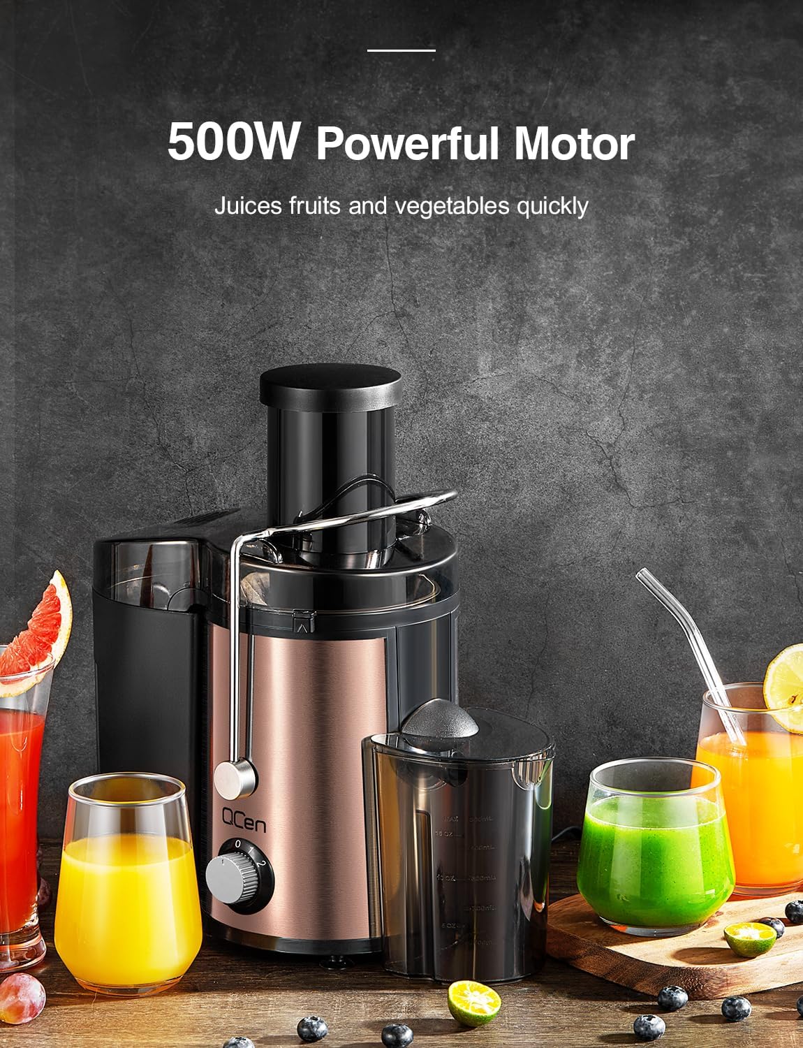 Juicer Machine, 800W Centrifugal Juicer Extractor with Wide Mouth 3” Feed Chute for Fruit Vegetable, Easy to Clean, Stainless Steel, BPA-free (Rose Gold)