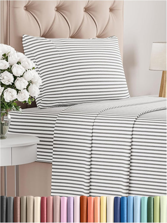 Twin XL Size 3 Piece Sheet Set - Comfy Breathable & Cooling Bed Sheets Set - Hotel Luxury Bedding for Women, Men, Kids, Teens, Boys & Girls - Deep Pockets and Wrinkle Free - Oeko-Tex - Grey Stripes 2