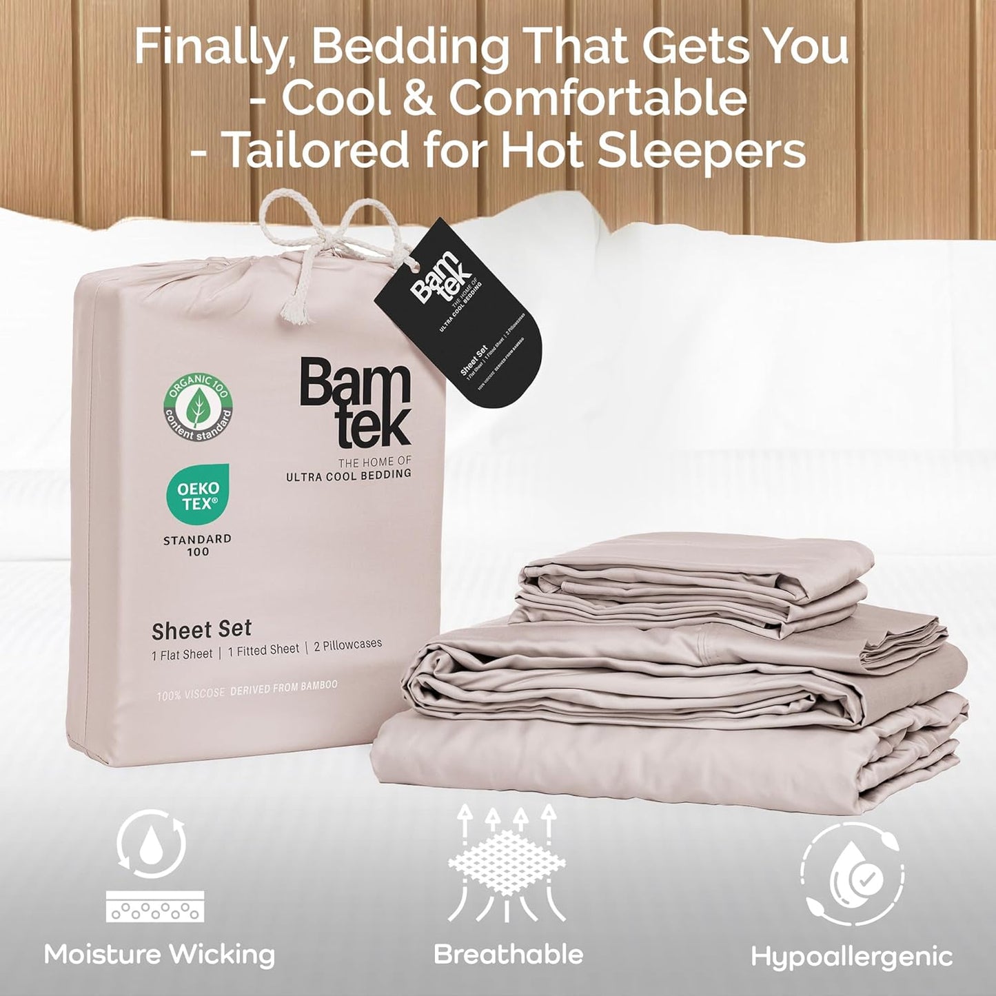 100% Viscose from Bamboo Sheets Queen Size, Super Soft Bedding Set, 4PC Cooling Sheets for Hot Sleepers, Vegan Silk Moisture Wicking, Organically Grown Bedsheet, Blush - 60" x 80"