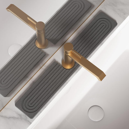 Faucet Mat for Kitchen Sink, Diatomite Stone Drying Sink Protectors, Bathroom Faucet Splash Guard, Quick Dry Water Absorbing, Non-Slip Stone Tray for Kitchen Counter, Grey, 23.6" x 3.9"