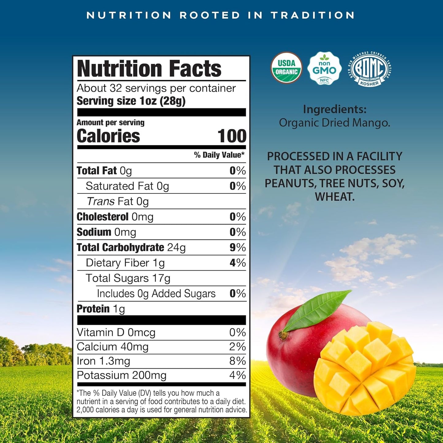 CROP BY POP - Organic Sun Dried Mango Slices, No Sugar Added, Unsulphured (32oz, 2 LB) Bulk Dry Fruits Packed Fresh in Resealable Bag - USDA Organic, Non GMO, Kosher