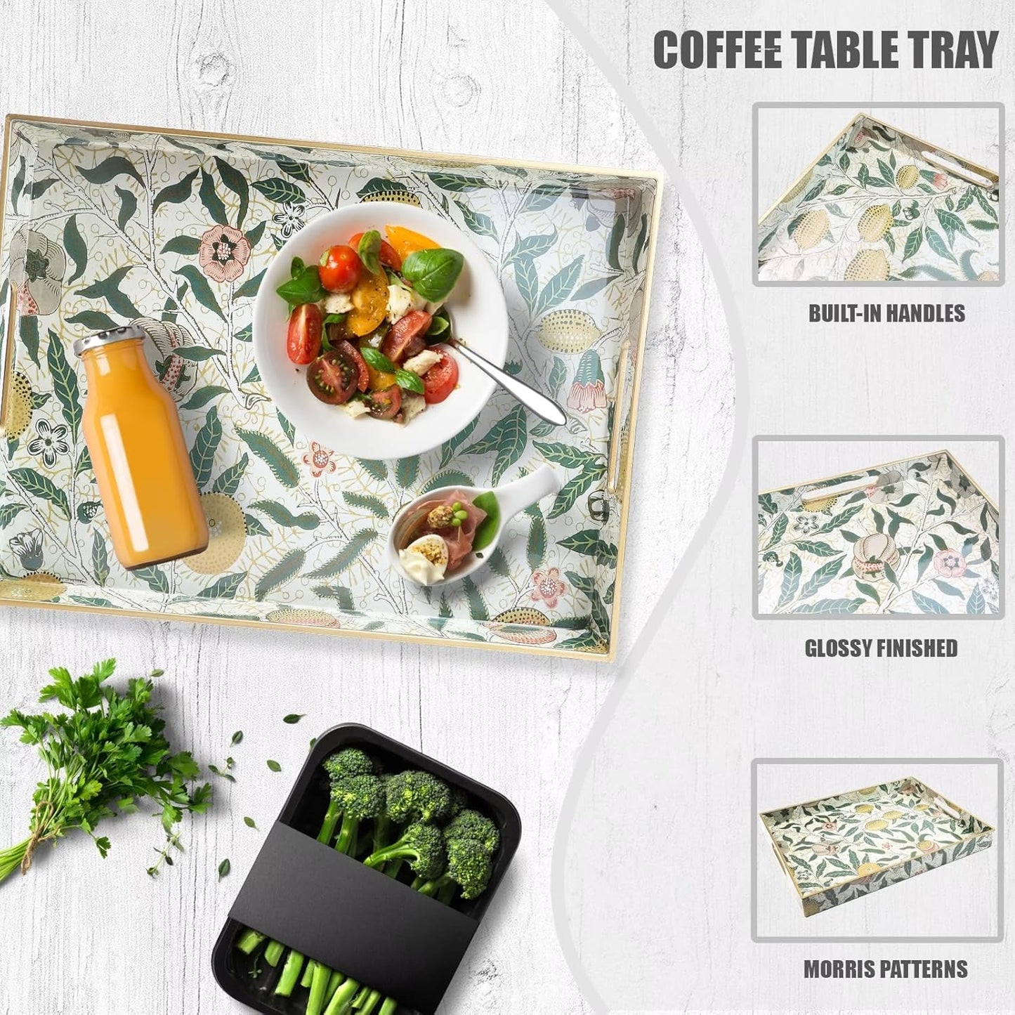 Spsyrine Lemon Serving Tray with Handles, Plastic Decorative Tray for Coffee Table, Living Room, Home Decor