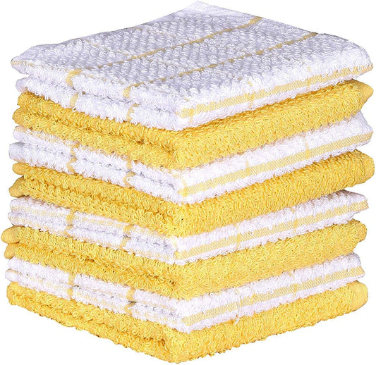 AMOUR INFINI Cotton Kitchen Dish Cloths Set of 8 – Highly Absorbent, Super Soft Premium Terry Cleaning Cloth (12"x12" Inch) Premium Dishcloths for Washing Dishes (Yellow)
