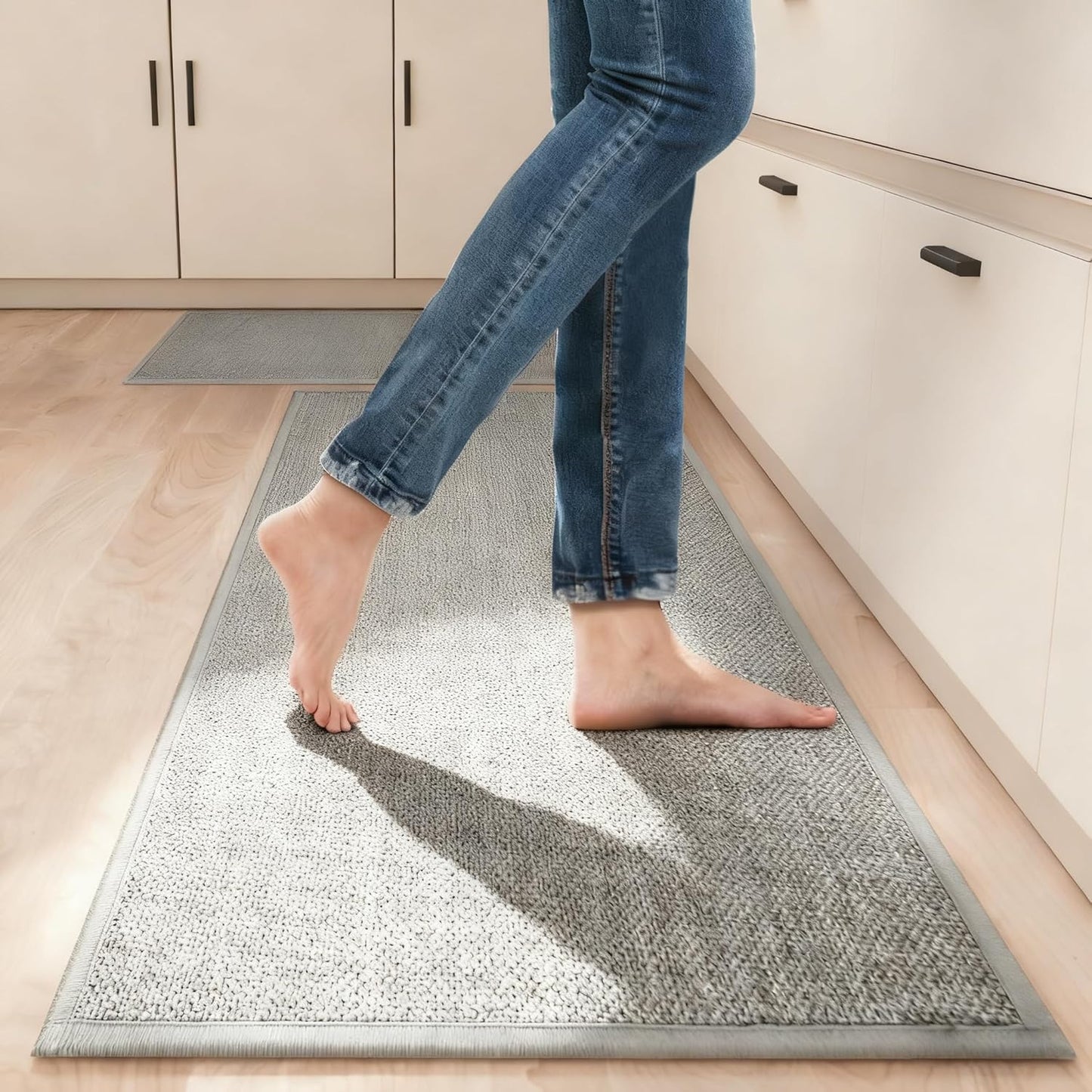 Kitchen Mat Set of 2 PCS, Cushioned Non Slip Rugs for Kitchen Floor, Absorbent Runner Comfort Standing Mats Washable for Kitchen, Office, Home (Grey, 17.3"x47"+17.3"x30")