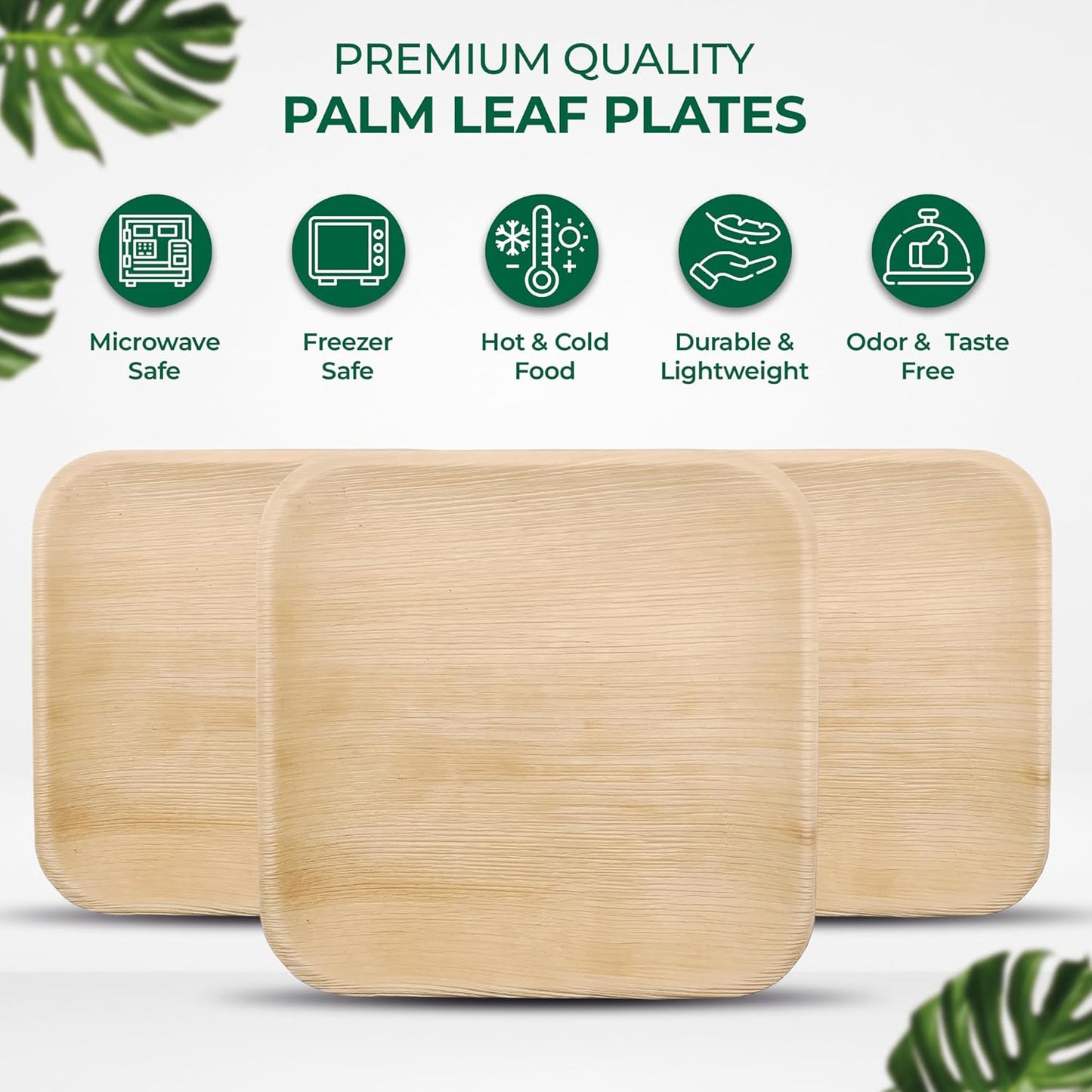 Palm Leaf Disposable Plates - Bamboo Plates Disposable 7" &10" Inch Square (25pc 7" & 25pc 10") - 100% Compostable & Biodegradable Plates - Heavy-Duty, Party Dinnerware Set - Microwave & Oven