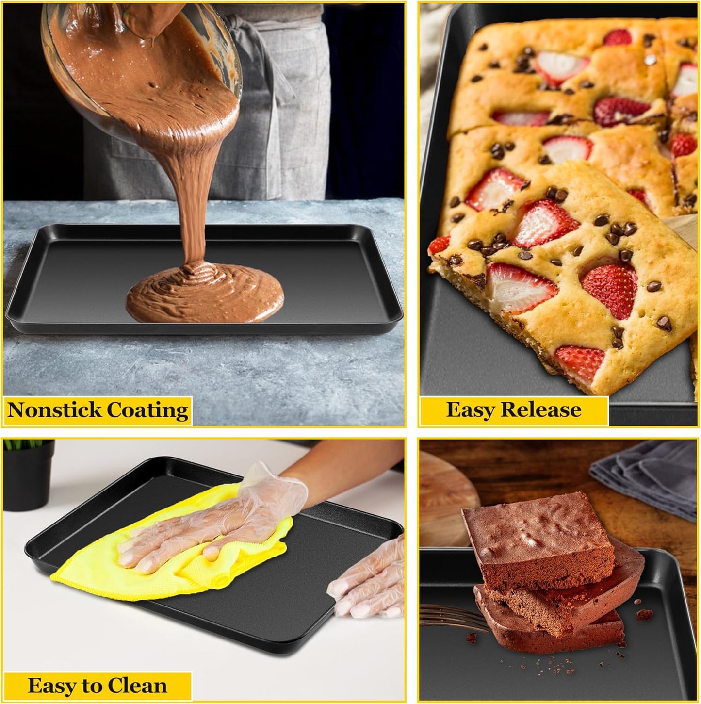 E-far Cookie Baking Sheet Set of 3, Nonstick Metal Sheets Pans Jellyroll Trays for Oven, Large/Medium/Small (16/12.4/10.4”) No-toxic Rectangle Bakeware for Baking Cake Bread, Easy Clean