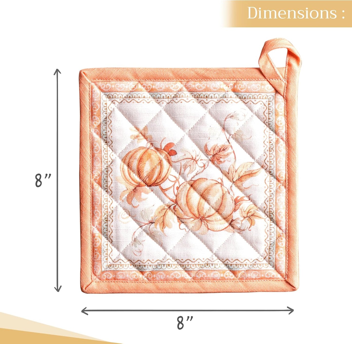 Maison d' Hermine Pot Holders Set 100% Cotton Heat Resistant Potholders 8" x 8" Hot Pads with Loop BBQ, Cooking, Baking, Grilling, Kitchen, Handling Hot Pans (Pack of 2, Giving Thanks)