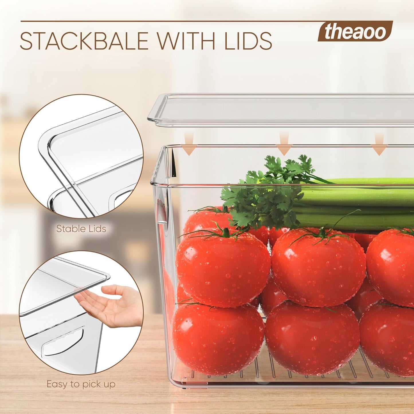 theaoo Clear Storage Bins with Lids Stackable - Large Plastic Containers for Pantry Organization and Storage - Perfect for kitchen,Fridge,Laundry Room,Bathroom,Garage,Closet,Cabinet Organizer - 8 Pack
