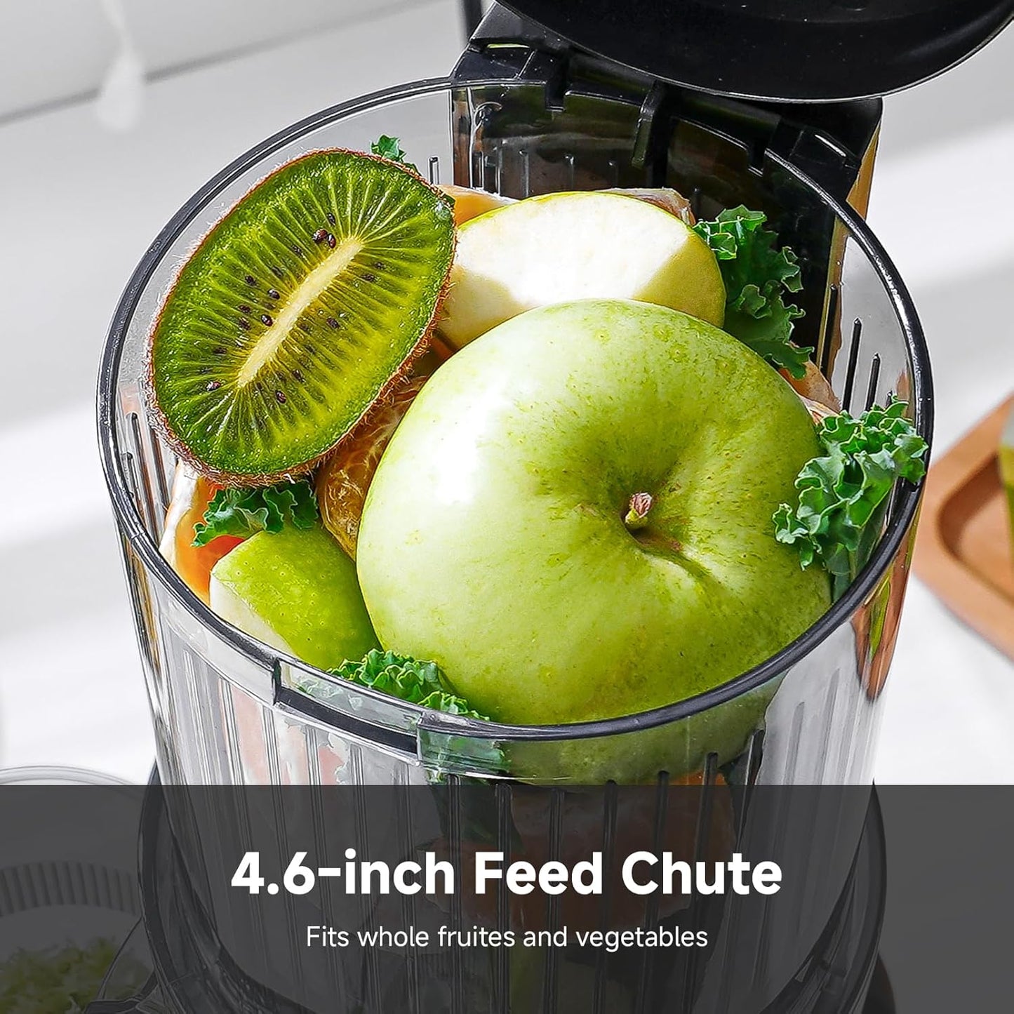 AMZCHEF Cold Press Juicer, Juicer Machines - 4.6" Large Feed Chute for Whole Fruits & Vegetables, Stainless Steel Slow Masticating Juicer Easy to Clean, Large Auger, Double Strainers, Silver