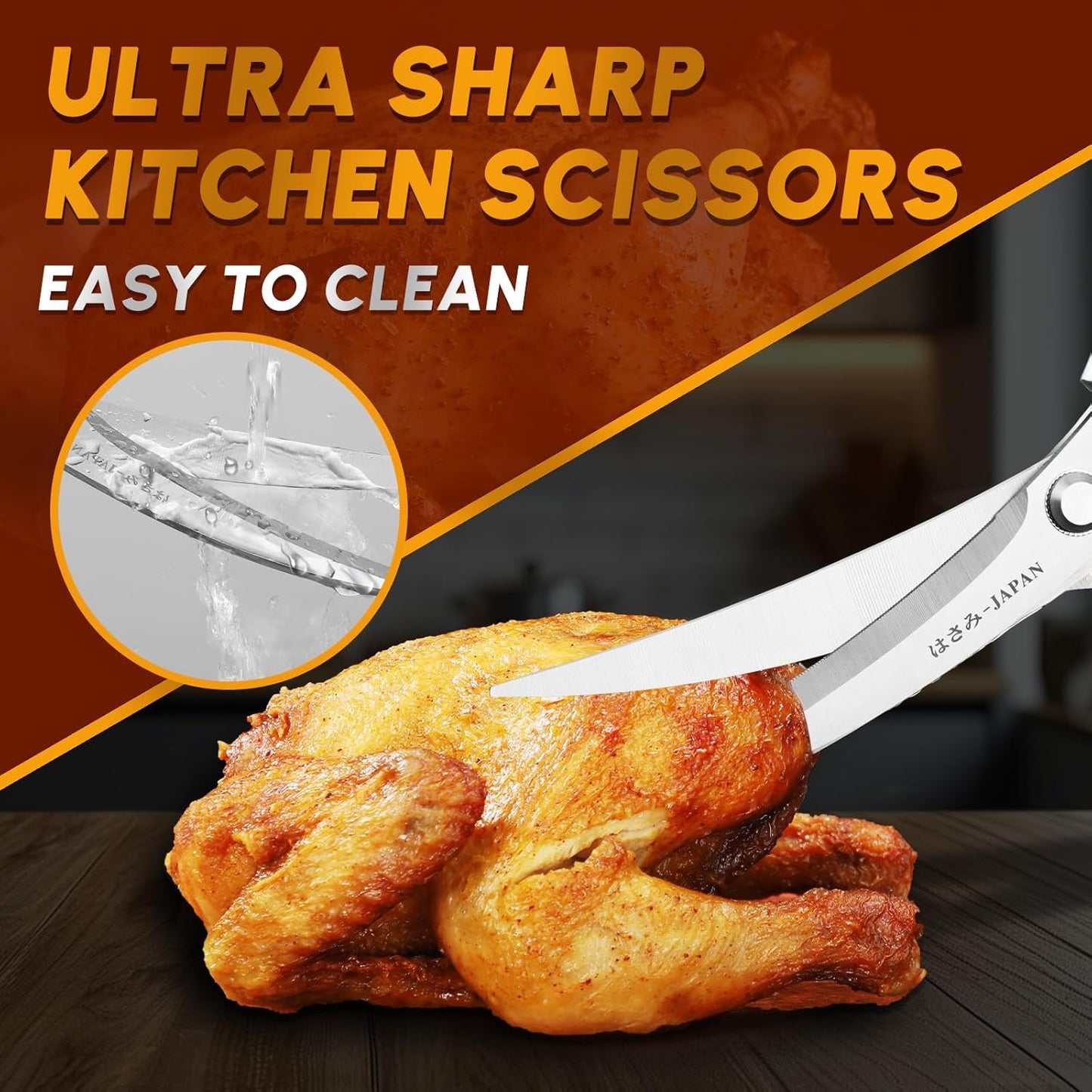 HUUSK Kitchen Scissors Silver - Stainless Steel Kitchen Shears for Food, Japanese Cooking Scissor, Sharp Meat Scissors Dishwasher Safe, Heavy Duty Poultry Shears for Chicken Bones, and Turkey