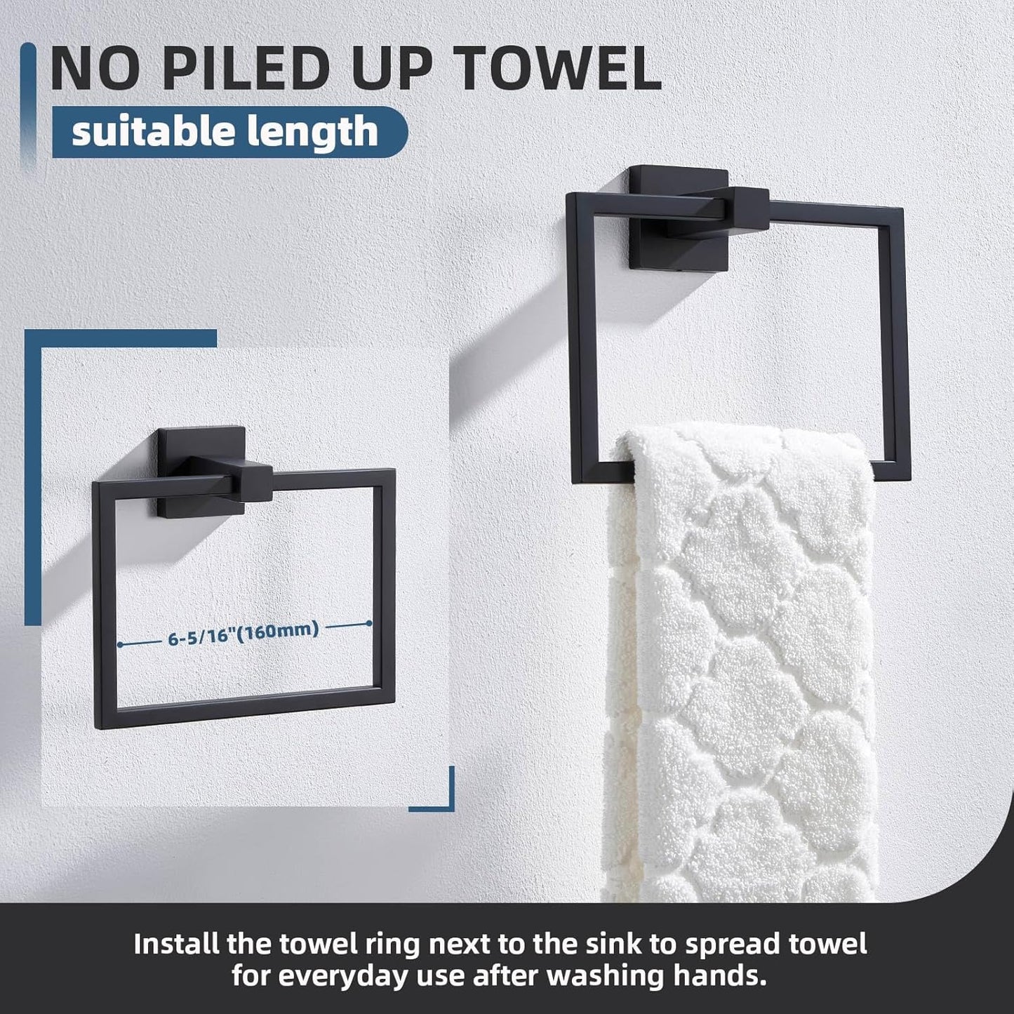 Bathroom Swivel Towel Ring Matte Black, Angle Simple SUS 304 Stainless Steel Hand Towel Holder for Wall Mount, 7.09 Inches