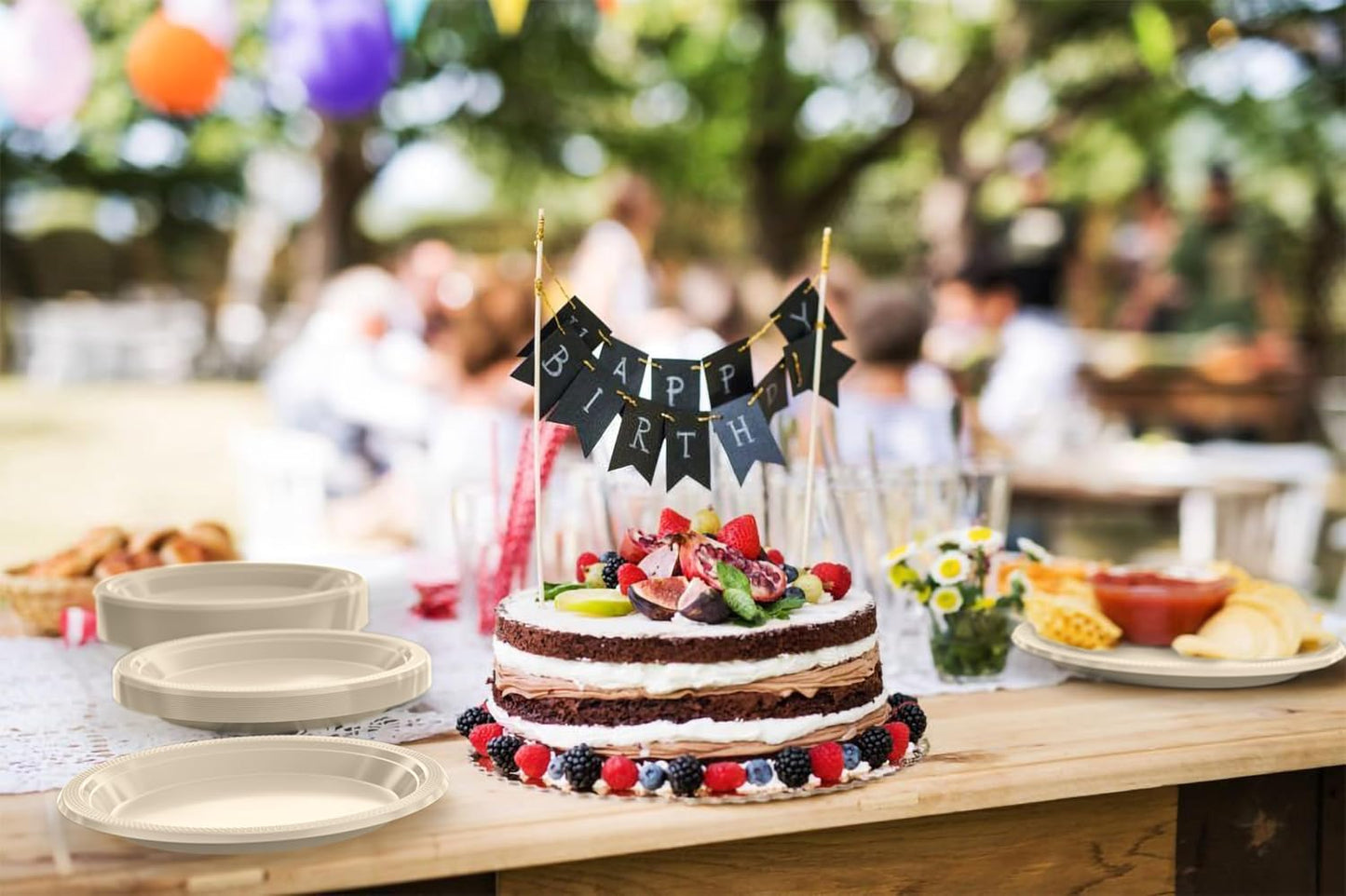 Exquisite Party Solids Ivory Plastic Plates For Party 10" Ivory Disposable Plates Heavy Duty Supplies 100 Pcs Plastic Dinnerware Sets Heavy Duty 350 GSM Disposable Dinnerware Set