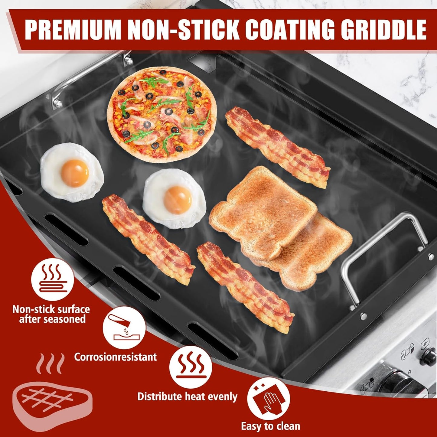 KEESHA 6787 Flat Top Griddle Insert for Weber Spirit I & II 300 Series, Universal Nonstick Griddle Replacement Parts for Broil King, Huntington and Sterling 3-Burner Gas Grill with Mini Oven Mitt