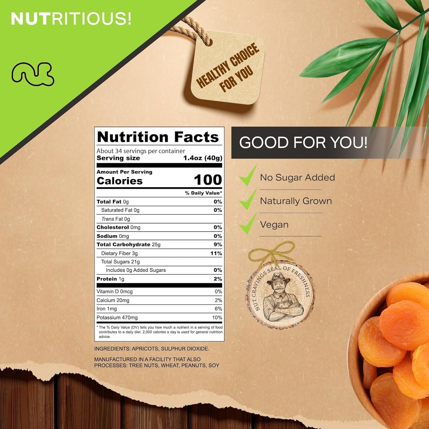 NUT CRAVINGS - Sun Dried Turkish Apricots, No Sugar Added (48oz, 3 LB, Bulk) Bulk Dry Fruits Packed Fresh in Resealable Bag - Sweet Healthy Snack, Naturally Grown, Vegan, Kosher