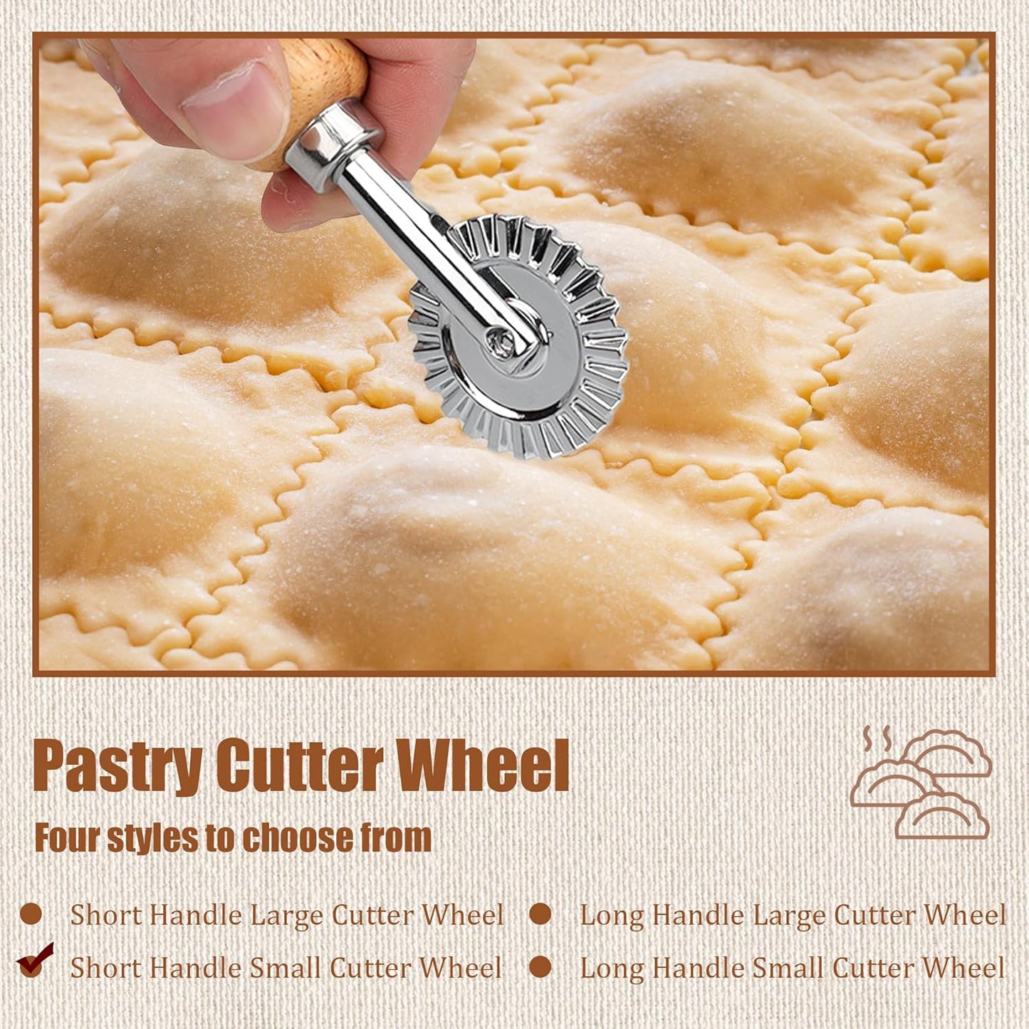 Short Handle Small Cutter Wheel - Exquisite Wooden Handle, Perfect for Pasta, Pizza, Ravioli, Cookie - Versatile Crinkle and Biscuit Cutter for Effortless Slicing