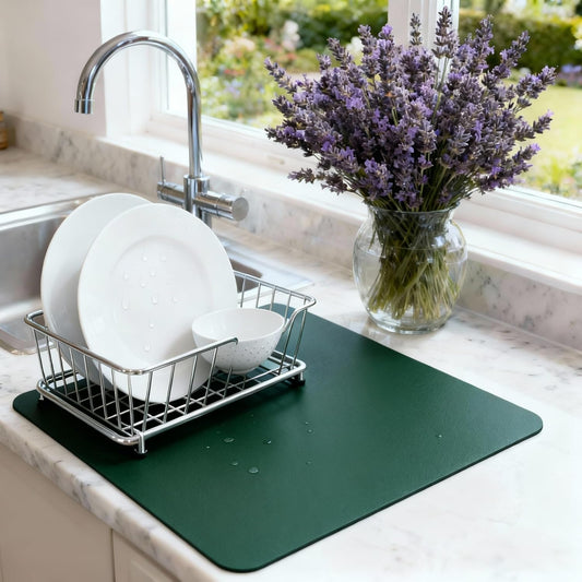 Dish Drying Mat Super Absorbent – 16" x 18" Coffee Mat for Countertops – Non-Slip Drying Mat for Kitchen Counter – Easy to Clean Water Absorbent Mat – Large Dish Drying Mats (Brown)