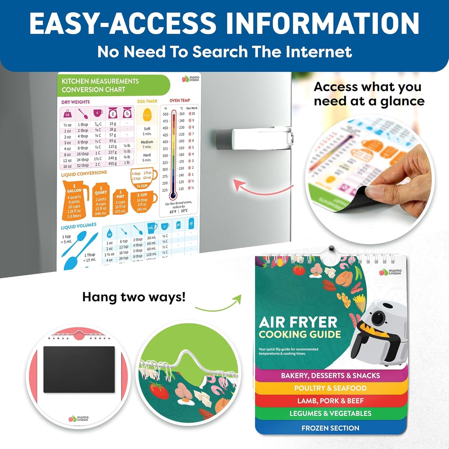 Air Fryer Cheat Sheet & Kitchen Conversion Chart Magnets - Set of Air Fryer Cooking Guide Booklet & Measurements Conversion Chart - Air Fryer Baking Kitchen Accessories - Kitchen Gifts Gadgets 2025