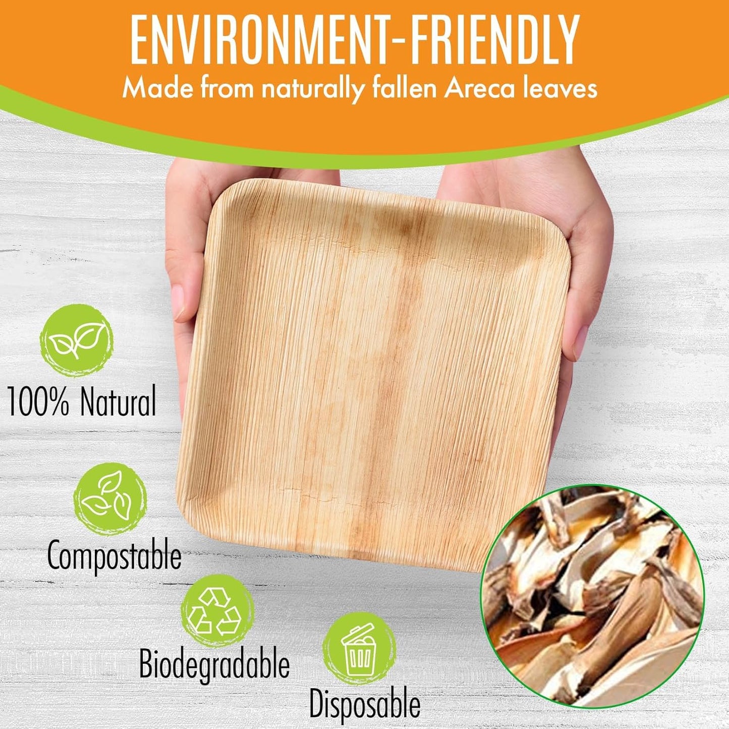 Raj Palm Leaf Bulk Plates like Bamboo plates Disposable, Decorative Compostable Tableware for wedding, Lunch, Dinner, Birthday, Camping, Outdoor BBQ (6" 200 Pack(10 Cases I 2000 Pack))