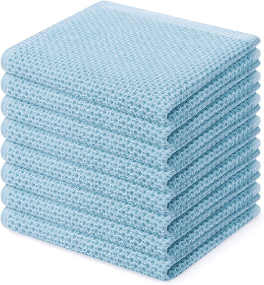 Homaxy 100% Cotton Waffle Weave Kitchen Dish Cloths, Ultra Soft Absorbent Quick Drying Dish Towels, 12 x 12 Inches, 8-Pack, Sky Blue