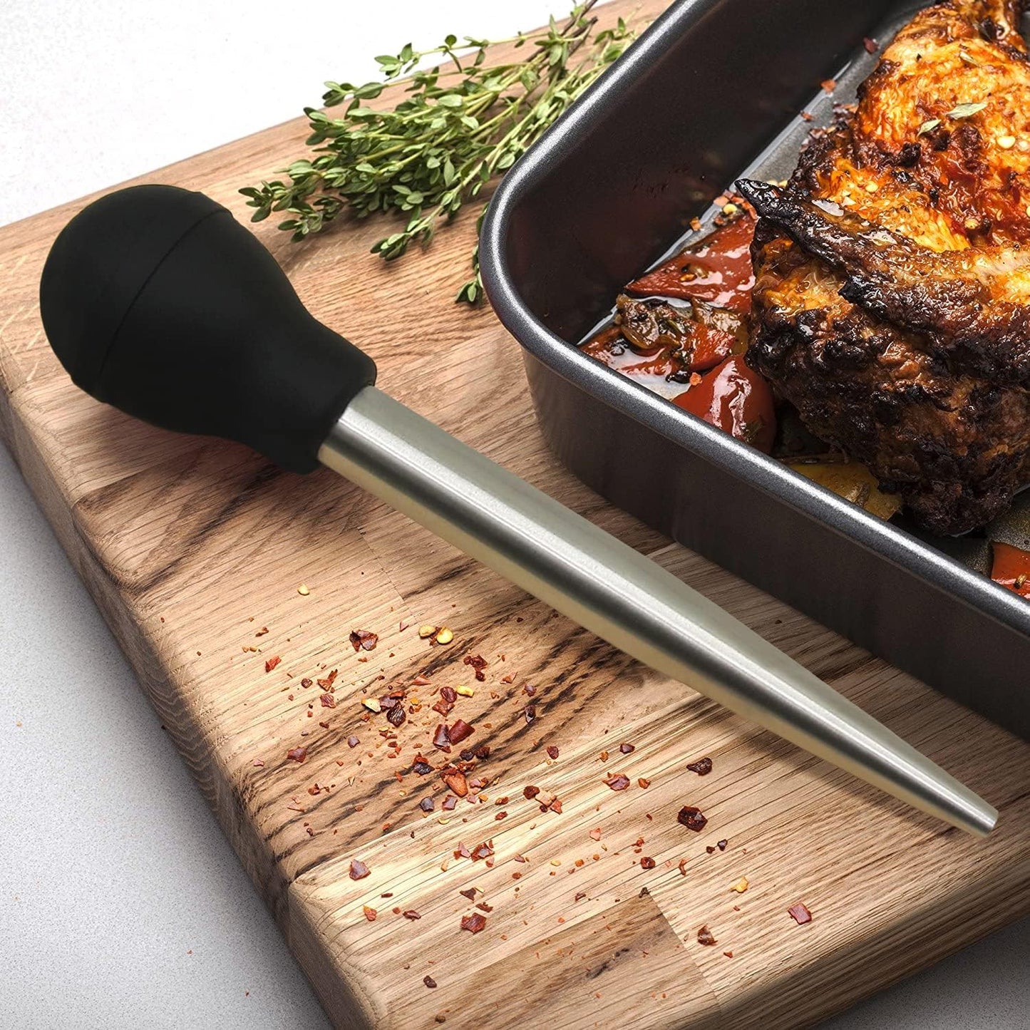 KAYCROWN Stainless Steel Turkey Baster Commercial Grade Quality Rubber Bulb Including 2 Marinade Injector Needles and Brush for Easy Clean Up